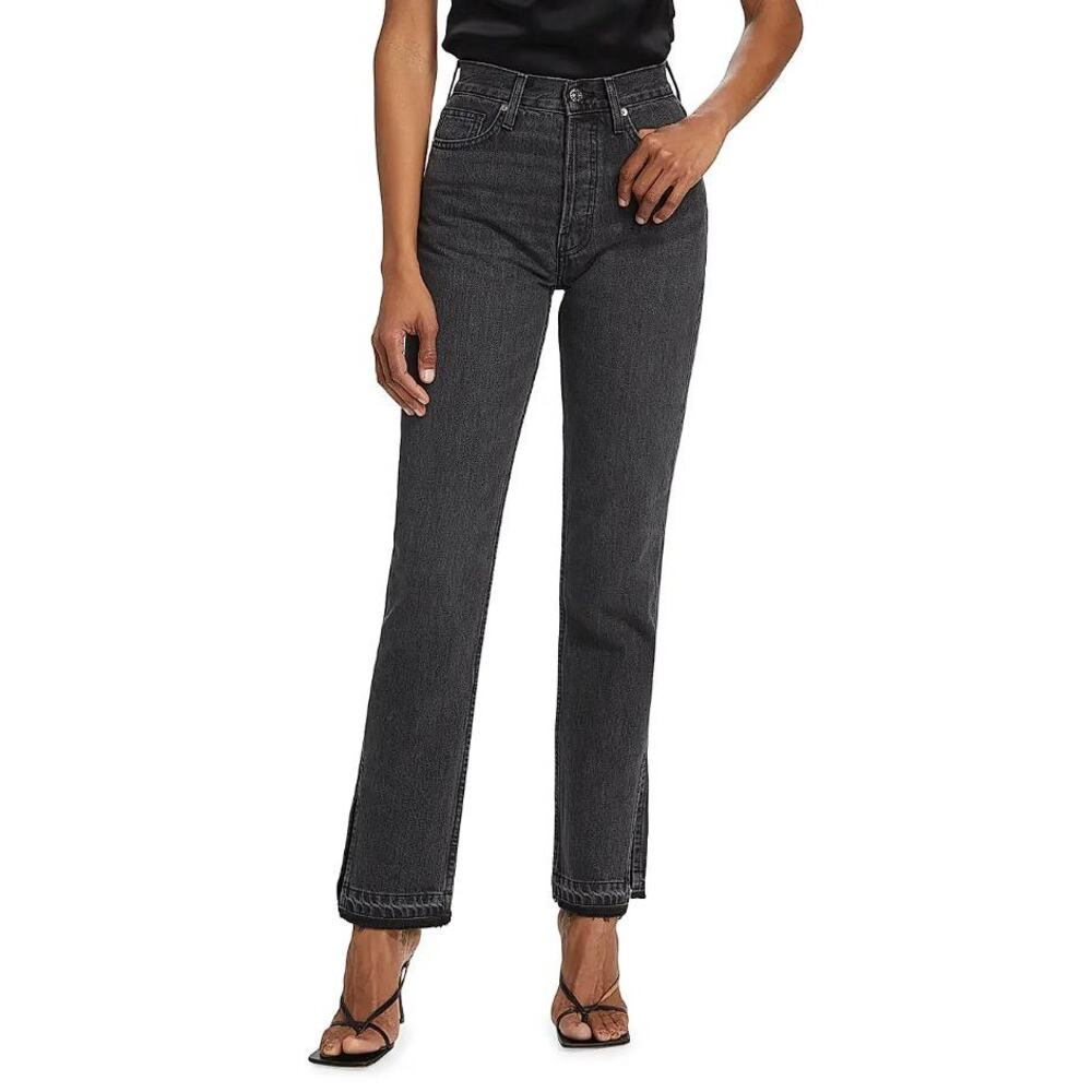 EB DENIM Women's Slit Hem High-Rise Straight Leg Jeans Size 25 In Grade School